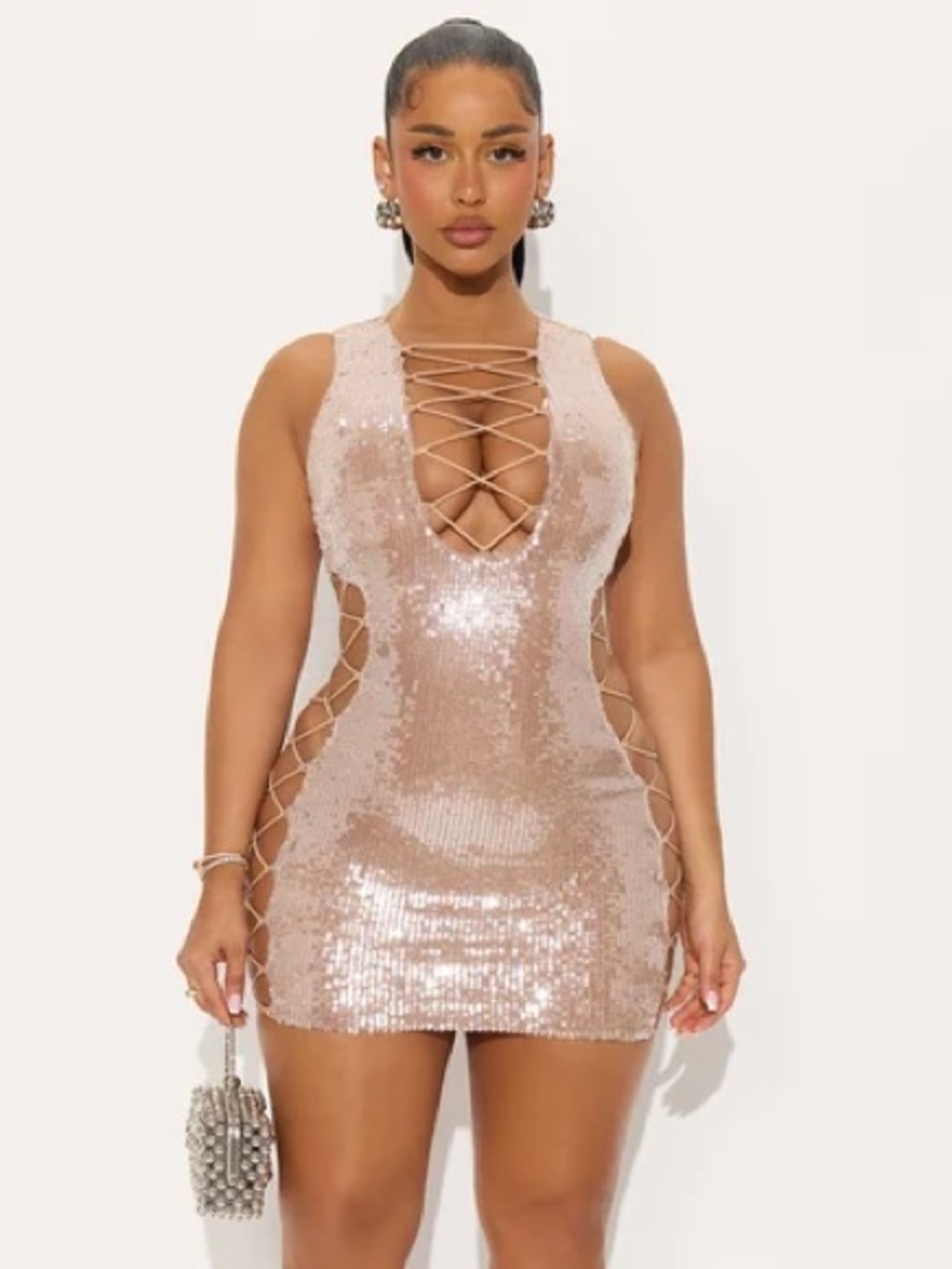Haisley Sequin Lace-Up Bodycon Mini Dress NEW 🏷️